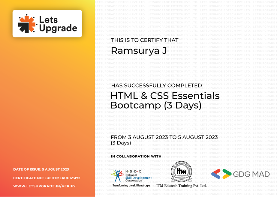 HTML and CSS Certificate